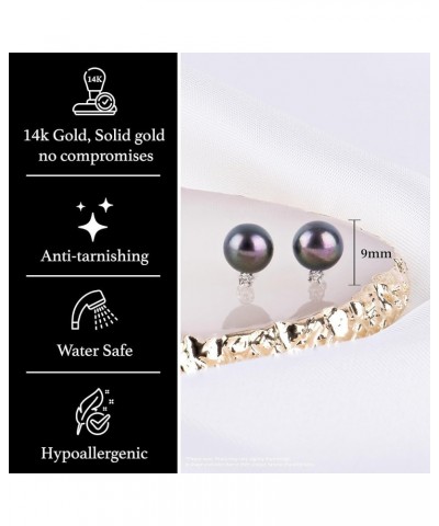 14K Yellow Gold AAA Quality Genuine Akoya Saltwater Cultured Pearl and Diamond Stud Earrings for Women Black Pearl | 7.0-7.5m...