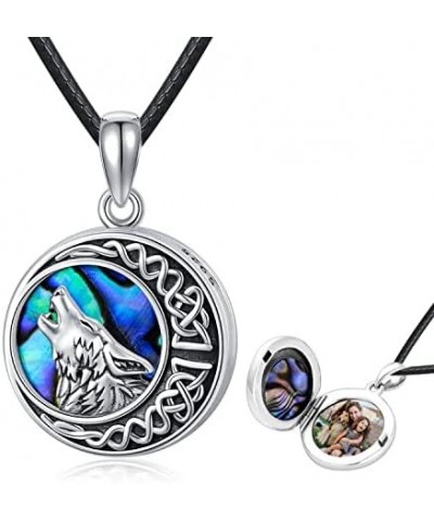 Wolf Gifts 925 Sterling Silver Celtic Moon Wolf Pendant Necklace for Women Men, Wolf Locket Necklace Birthday Jewelry for Gir...