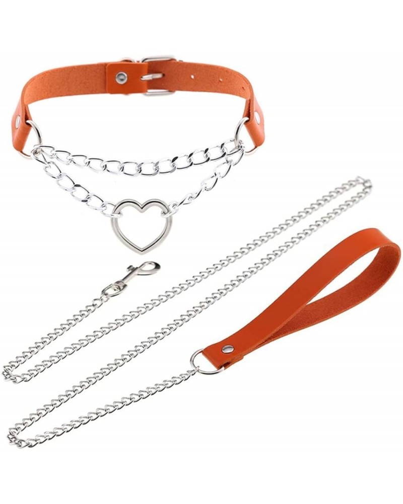 Harajuku Peach Heart Choker Punk Hauling Chain PU Leather Collar Gothic Necklace NightClub Goth Leash Belts Orange $8.65 Neck...