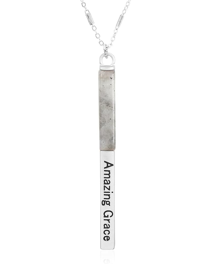 Inspirational Message Natural Stone Bar Pendant Long Necklace - Bohemian Quote Letter, Christian Cross, Plate Mama, Mother's ...