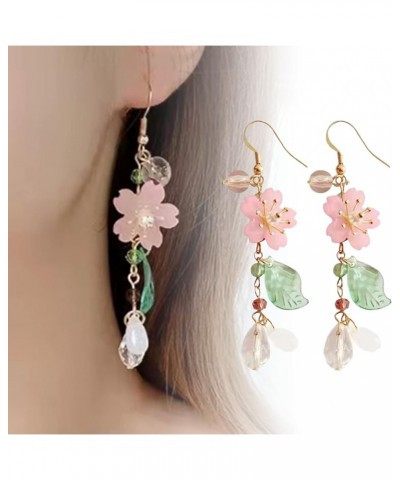 Cute Pink Flower Dangle Drop Earrings for Women Girls Acrylic Sakura Leaf Earrings Summer Beach Long Tassel Earrings Holiday ...