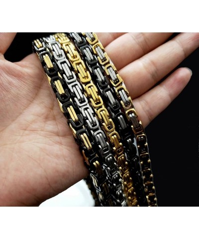 Chain Men Stainless Steel, Flat Byzantine Chain Link Necklace 4mm/5mm/6mm/8mm Silver/Black/Gold Chains for Unisex 55/60CM Sil...