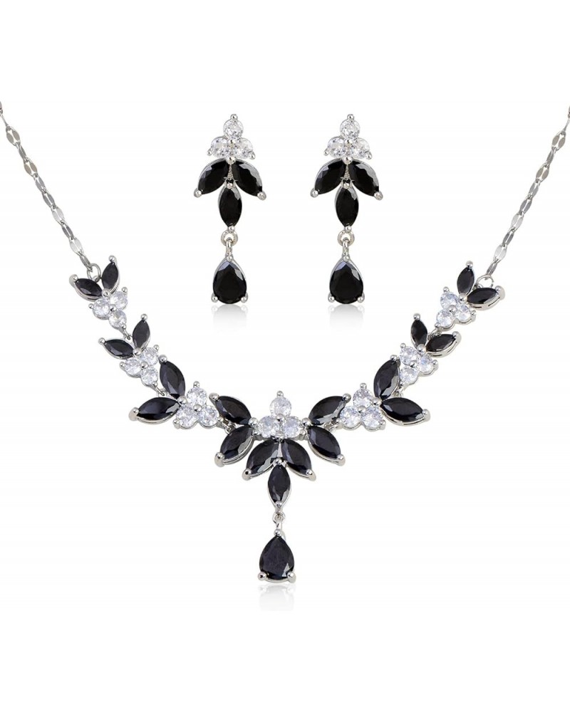 Bridal Jewelry Set for Wedding - Women's Teardrop Cubic Zirconia Crystal CZ Cluster Floral Leaf Dangle Earring Necklace Set B...