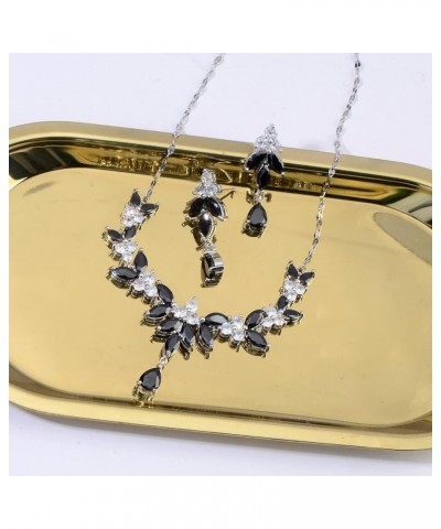 Bridal Jewelry Set for Wedding - Women's Teardrop Cubic Zirconia Crystal CZ Cluster Floral Leaf Dangle Earring Necklace Set B...