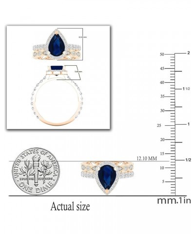 9X6 MM Pear Shaped Gemstone and 0.78 Carat (ctw) Round White Diamond Halo Alternating Marquise and Circle Wedding Ring Set fo...