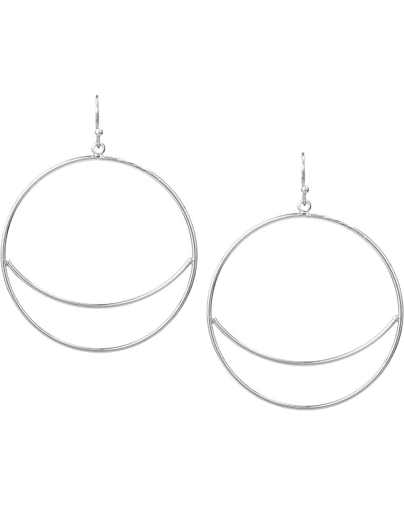 Lightweight Geometric Gold Double Ring Circle Hoop Dangling Drop Earrings for Women Teen Cresent- Silver $8.82 Earrings