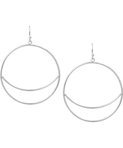 Lightweight Geometric Gold Double Ring Circle Hoop Dangling Drop Earrings for Women Teen Cresent- Silver $8.82 Earrings