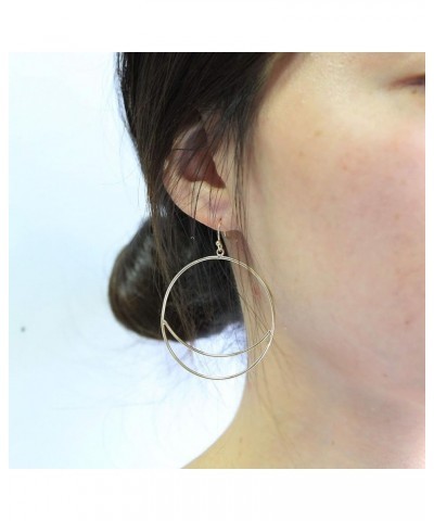 Lightweight Geometric Gold Double Ring Circle Hoop Dangling Drop Earrings for Women Teen Cresent- Silver $8.82 Earrings