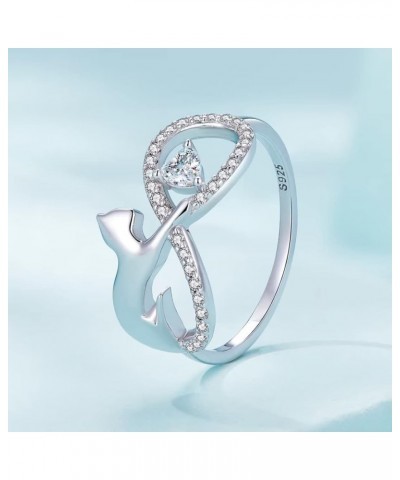 Infinity Cat Ring for Women, 925 Sterling Silver Cute Cat Rings Heart Shaped Eternity Ring Infinite Band Cubic Zirconia Bands...