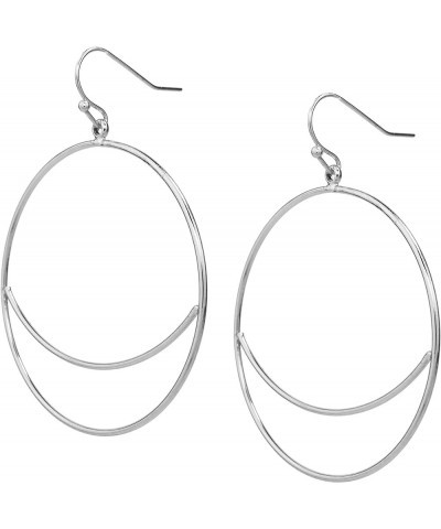 Lightweight Geometric Gold Double Ring Circle Hoop Dangling Drop Earrings for Women Teen Cresent- Silver $8.82 Earrings