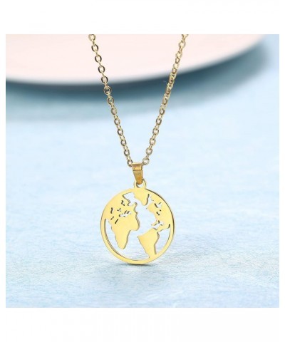 World Map Necklace Mother Earth Necklace Long Distance Travel Gift Gold $7.14 Necklaces