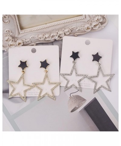 Star Earrings for Women Silver Star Earrings Dangle Rhinestone Star Stud Earrings Rhinestone Big Star Dangle Earrings for Gir...