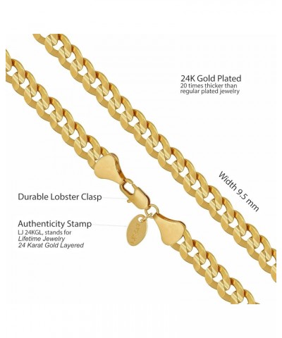 Cuban Link Chain Necklace 24k Gold Plated for Men and Women (6mm & 9.5mm) 24 inches 9.5mm Cuban Link Chain Gold $40.87 Necklaces