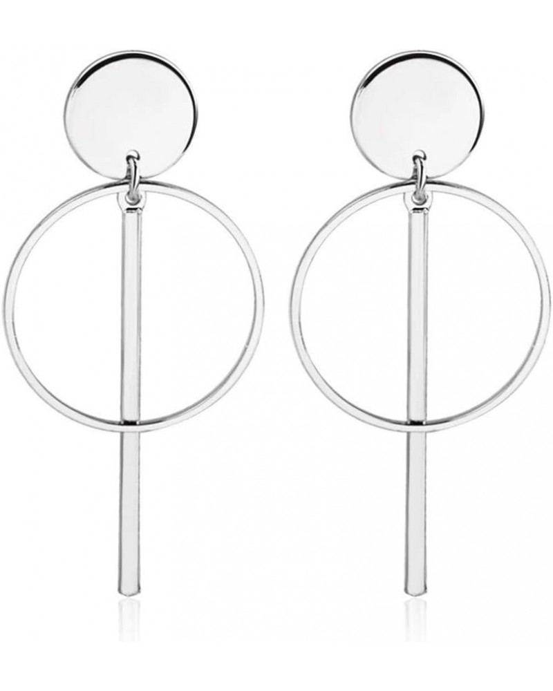 Geometric Double Circle Hoop Dangle Earrings Simple 8 Infinity Knot Bar Tassel Drop Earrings for Women Jewelry G-Silver2 $8.0...