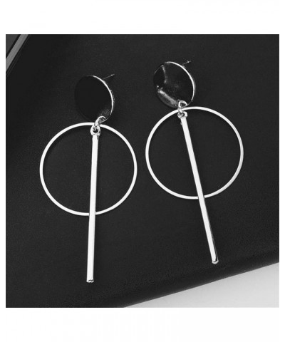 Geometric Double Circle Hoop Dangle Earrings Simple 8 Infinity Knot Bar Tassel Drop Earrings for Women Jewelry G-Silver2 $8.0...