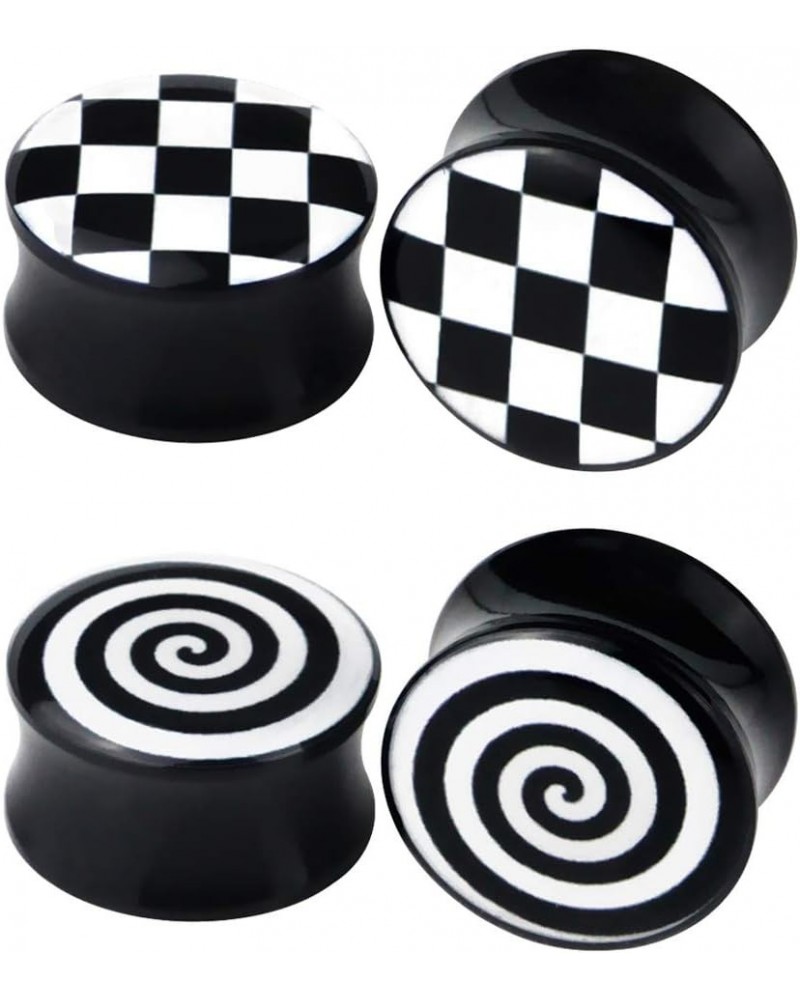 Checkered and Spiral Saddle Ear Gauges Set UV Acrylic Ear Plugs Tunnel Stretcher Expander Body Piercing Jewelry 4 Pieces 2G-1...