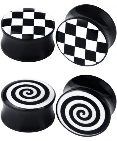 Checkered and Spiral Saddle Ear Gauges Set UV Acrylic Ear Plugs Tunnel Stretcher Expander Body Piercing Jewelry 4 Pieces 2G-1...