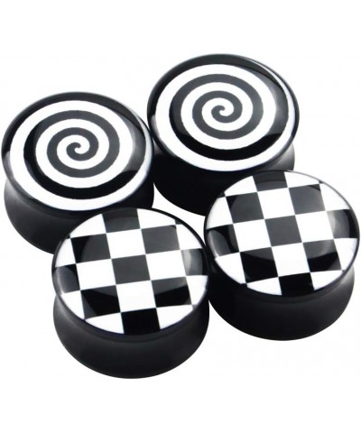 Checkered and Spiral Saddle Ear Gauges Set UV Acrylic Ear Plugs Tunnel Stretcher Expander Body Piercing Jewelry 4 Pieces 2G-1...