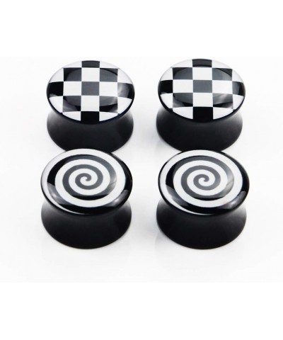 Checkered and Spiral Saddle Ear Gauges Set UV Acrylic Ear Plugs Tunnel Stretcher Expander Body Piercing Jewelry 4 Pieces 2G-1...