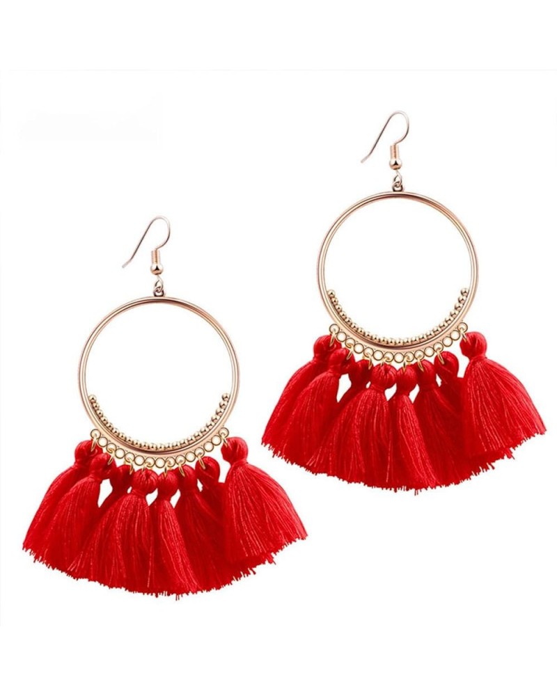 Statement Tassel Colorful Fan Shape Earrings Geometric Hoop Bohemian Handmade Earrings For Women Girls red $7.19 Earrings