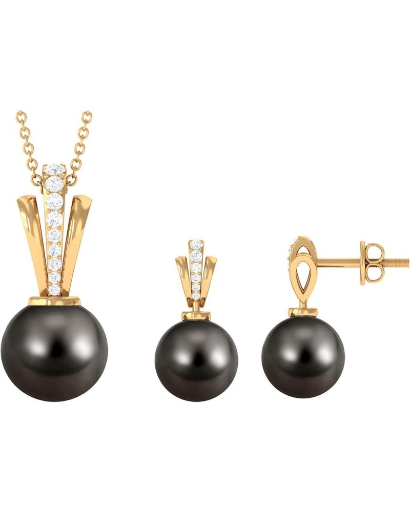 Natural Pearl Drop Pendant Earring Set for Women, June Birthstone, Black Pearl Designer Jewelry Set 10K Yellow Gold $277.20 J...