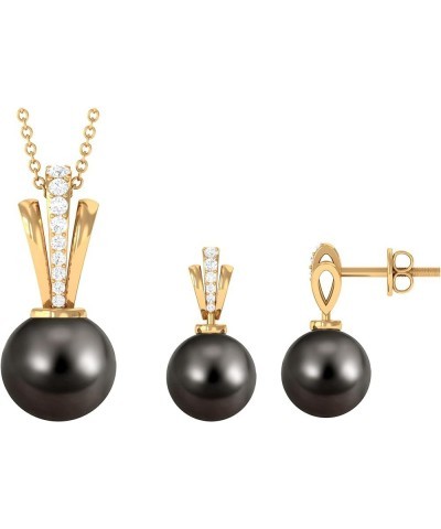 Natural Pearl Drop Pendant Earring Set for Women, June Birthstone, Black Pearl Designer Jewelry Set 10K Yellow Gold $277.20 J...