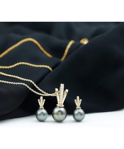 Natural Pearl Drop Pendant Earring Set for Women, June Birthstone, Black Pearl Designer Jewelry Set 10K Yellow Gold $277.20 J...