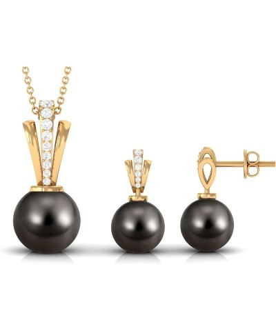 Natural Pearl Drop Pendant Earring Set for Women, June Birthstone, Black Pearl Designer Jewelry Set 10K Yellow Gold $277.20 J...