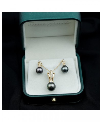 Natural Pearl Drop Pendant Earring Set for Women, June Birthstone, Black Pearl Designer Jewelry Set 10K Yellow Gold $277.20 J...