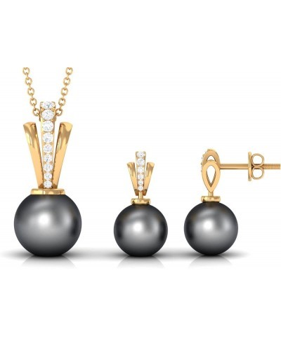 Natural Pearl Drop Pendant Earring Set for Women, June Birthstone, Black Pearl Designer Jewelry Set 10K Yellow Gold $277.20 J...