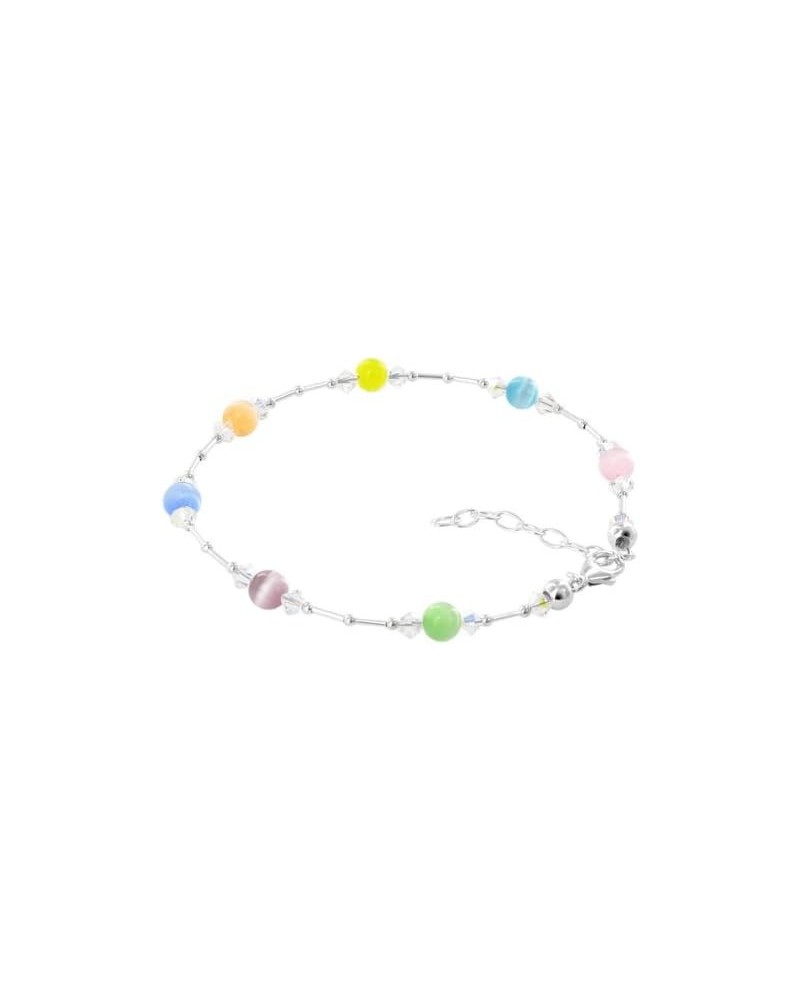 Multicolor Cats Eye and Clear AB Austrian Crystal 925 Sterling Silver 9 to 10.5 Inch Long Adjustable Anklet for Women $14.88 ...