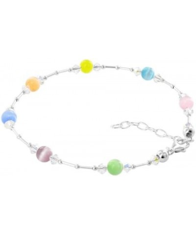 Multicolor Cats Eye and Clear AB Austrian Crystal 925 Sterling Silver 9 to 10.5 Inch Long Adjustable Anklet for Women $14.88 ...