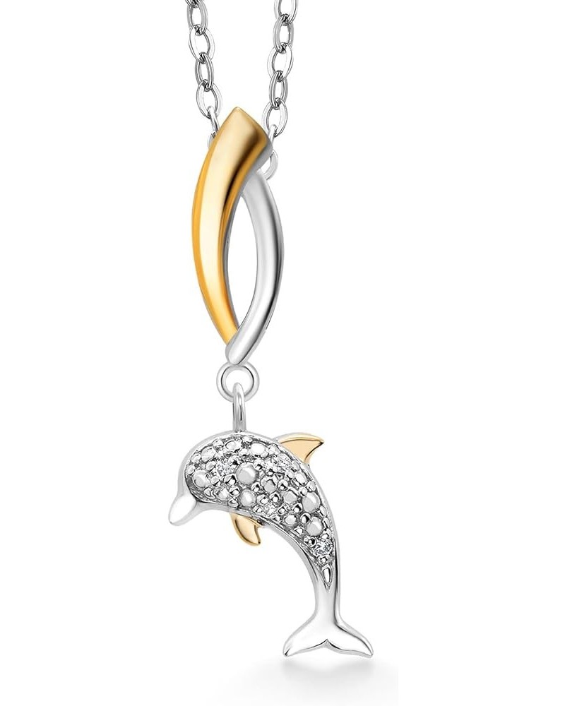 10K Yellow Gold and 925 Sterling Silver White Lab Grown Diamond Ocean Charm Pendant Necklace For Women with 18 Inch Chain Dol...