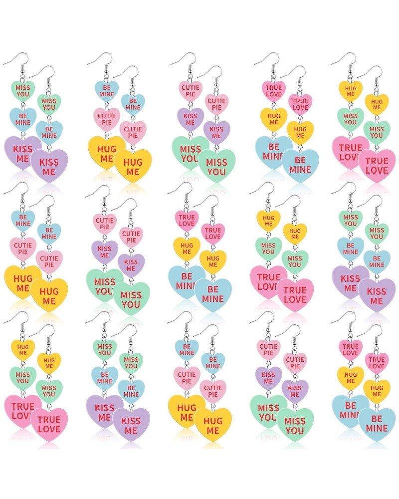 20 Pairs Valentine's Day Heart Earrings Dangle True Love Be Mine Earrings Cute Acrylic Heart Earrings Drop Valentine's Gift J...