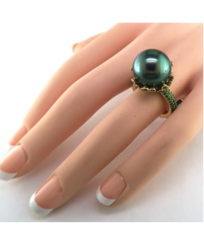 18K Gold Plated Black Pearl Ring Inlaid White AAA Cubic Zircona Solitaire Ring Handpicked Freshwater Cultured Pearl Ring Anni...