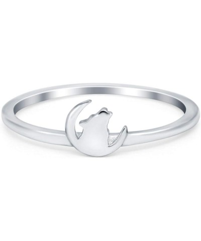 Howling Wolf on Moon Ring Band 925 Sterling Silver Sterling Silver $10.00 Rings