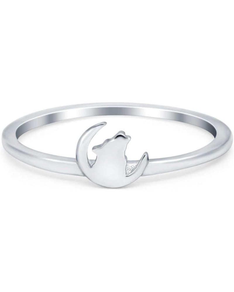 Howling Wolf on Moon Ring Band 925 Sterling Silver Sterling Silver $10.00 Rings