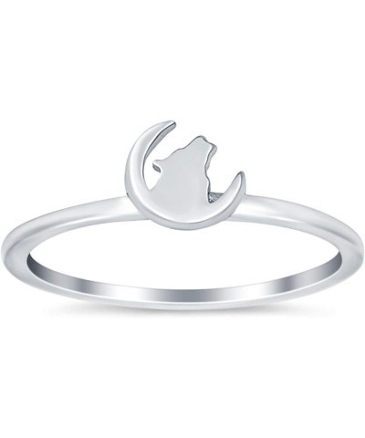 Howling Wolf on Moon Ring Band 925 Sterling Silver Sterling Silver $10.00 Rings