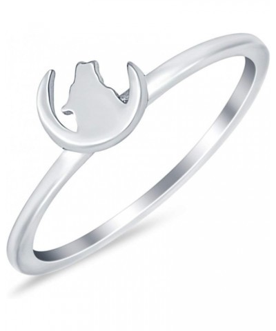 Howling Wolf on Moon Ring Band 925 Sterling Silver Sterling Silver $10.00 Rings