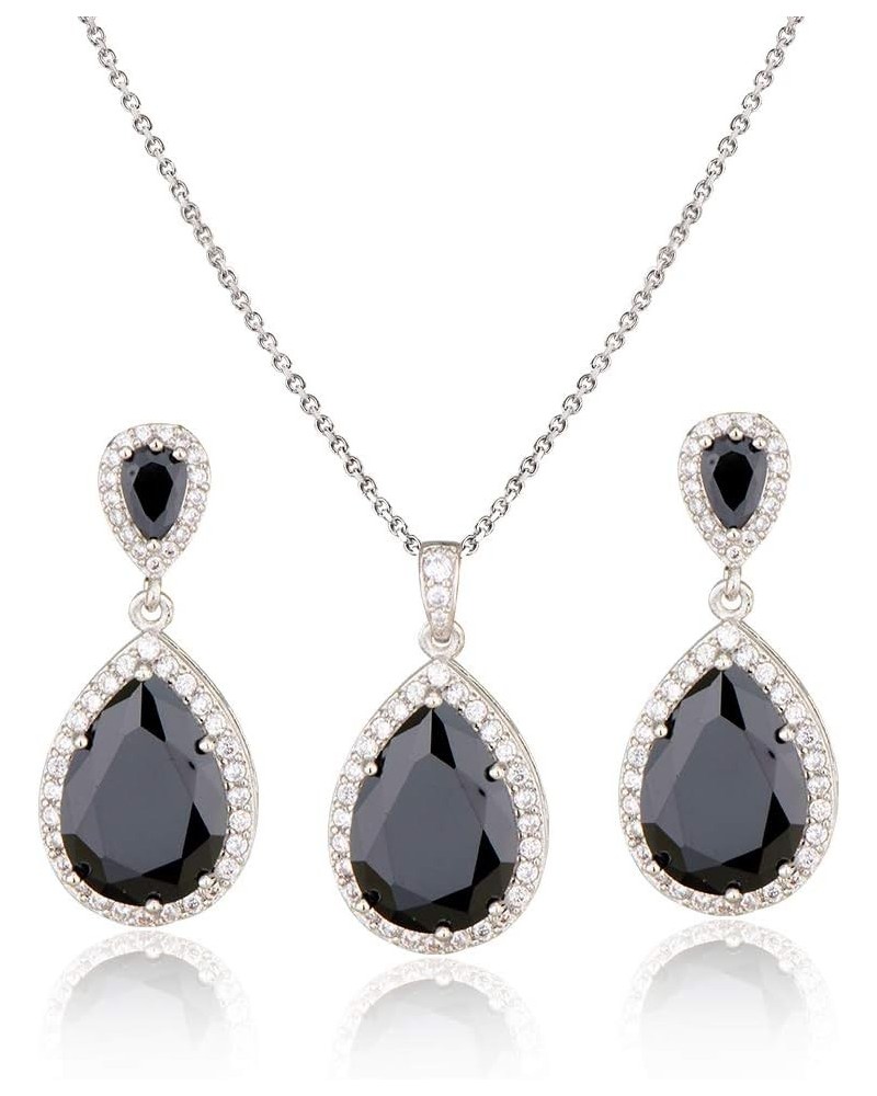 Bridal Jewelry Set for Wedding - 18k Plated Teardrop CZ Crystal Cubic Zirconia Rhinestone Necklace Earrings Set for Bride Bri...