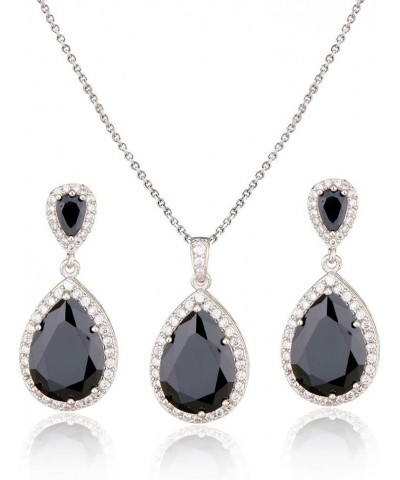 Bridal Jewelry Set for Wedding - 18k Plated Teardrop CZ Crystal Cubic Zirconia Rhinestone Necklace Earrings Set for Bride Bri...