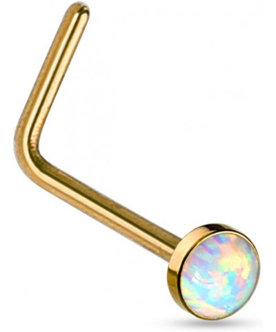 20G Synthetic Opal Set Flat Top PVD Over 316L Surgical Steel L bend Stud Nose Rings Gold $8.24 Body Jewelry