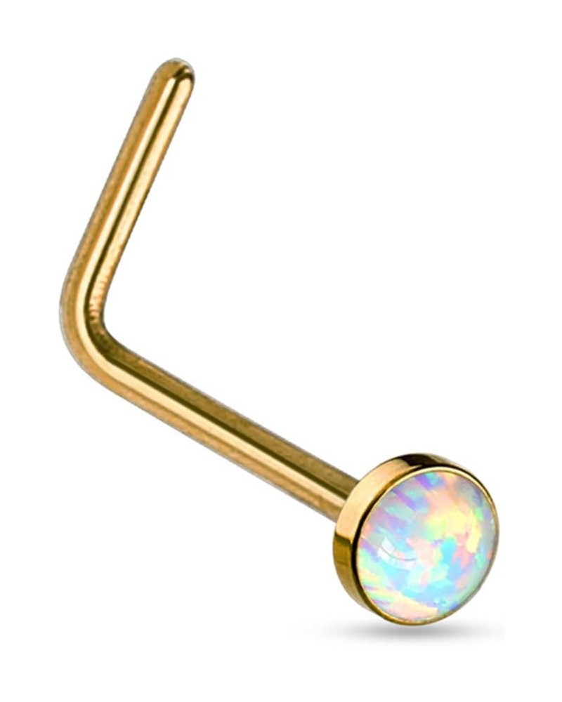 20G Synthetic Opal Set Flat Top PVD Over 316L Surgical Steel L bend Stud Nose Rings Gold $8.24 Body Jewelry