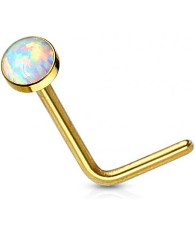 20G Synthetic Opal Set Flat Top PVD Over 316L Surgical Steel L bend Stud Nose Rings Gold $8.24 Body Jewelry