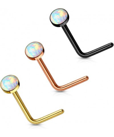 20G Synthetic Opal Set Flat Top PVD Over 316L Surgical Steel L bend Stud Nose Rings Gold $8.24 Body Jewelry