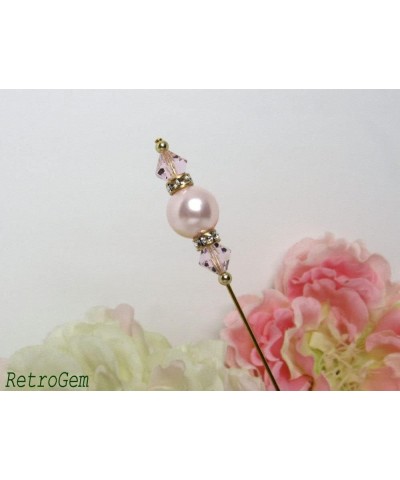 Sparkling Elegance Crystal Pearl 6 Inches Gold Tone Hat Pin Made with Austrian Crystal Pearl Pearl: Light Pink $11.75 Brooche...