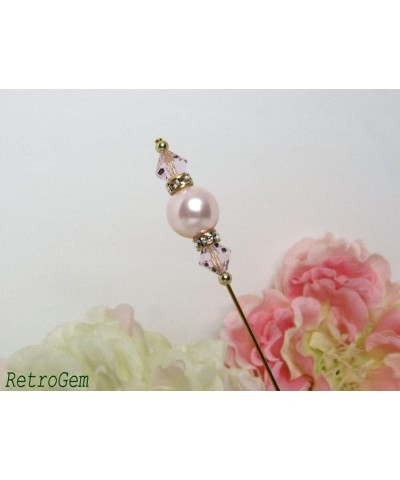 Sparkling Elegance Crystal Pearl 6 Inches Gold Tone Hat Pin Made with Austrian Crystal Pearl Pearl: Light Pink $11.75 Brooche...