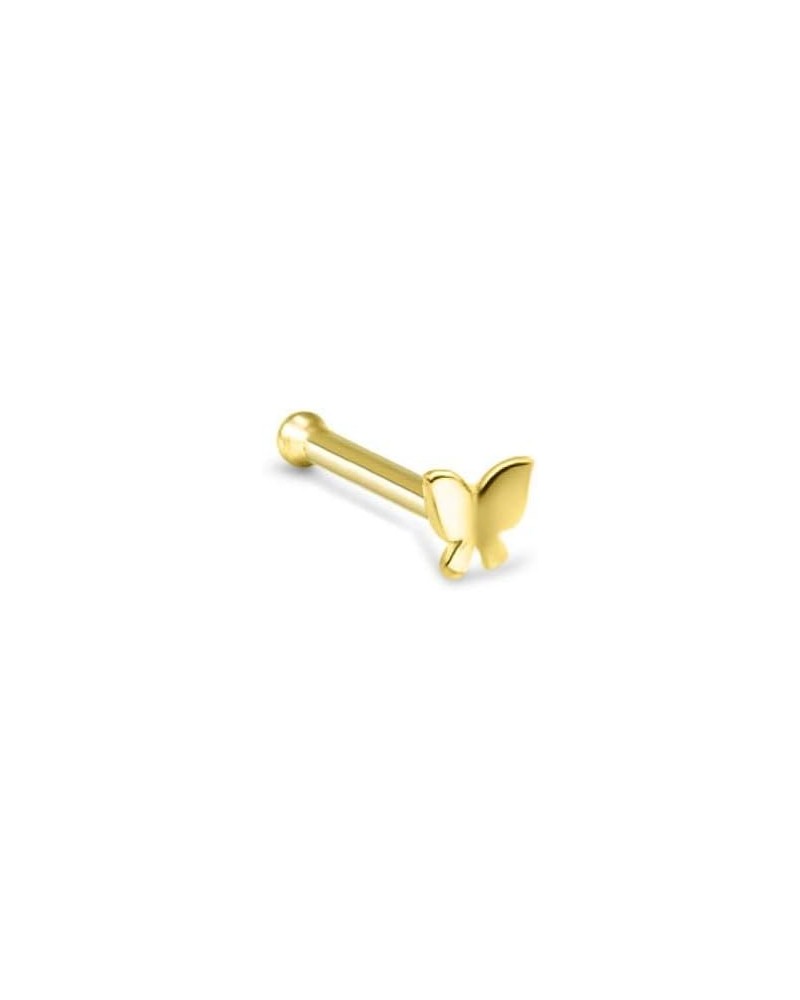 14k Solid Yellow Gold Nose Ring, Stud, Nose Screw, L Bend, Nose Bone 3.5mm Butterfly 22G 20G or 18G 20 Gauge - Nose Bone $22....