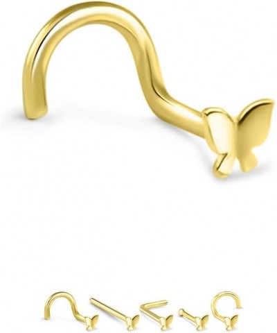 14k Solid Yellow Gold Nose Ring, Stud, Nose Screw, L Bend, Nose Bone 3.5mm Butterfly 22G 20G or 18G 20 Gauge - Nose Bone $22....