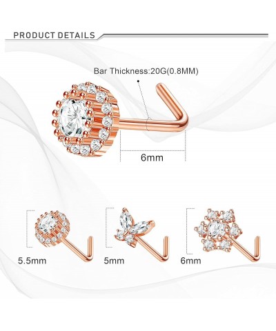 9PCS Nose Ring Stud for Women 20G Stainless Steel L-Shape Nose Rings CZ Butterfly Snowflake Nose Studs Assorted Nose Piercing...